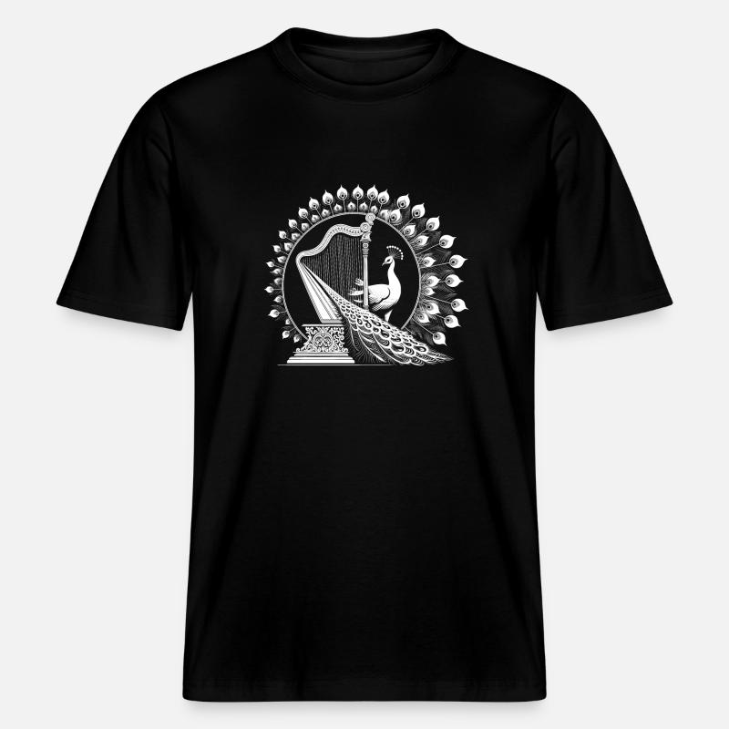 Jeu de harpe paon - T-shirt unisexe RELAXED FIT en coton bio - noir
