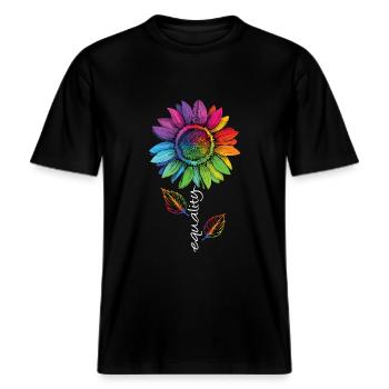 Equality LGBTQ Regenbogen Sonnenblume Blume CSD -  RELAXED FIT Unisex Organic T-Shirt - Schwarz - Vorne - Alina (178cm) & Michal (187cm)