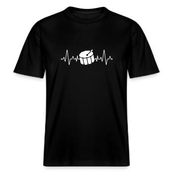 Trommel Herzschlag -  RELAXED FIT Unisex Organic T-Shirt - Schwarz - Vorne - Alina (178cm) & Michal (187cm)