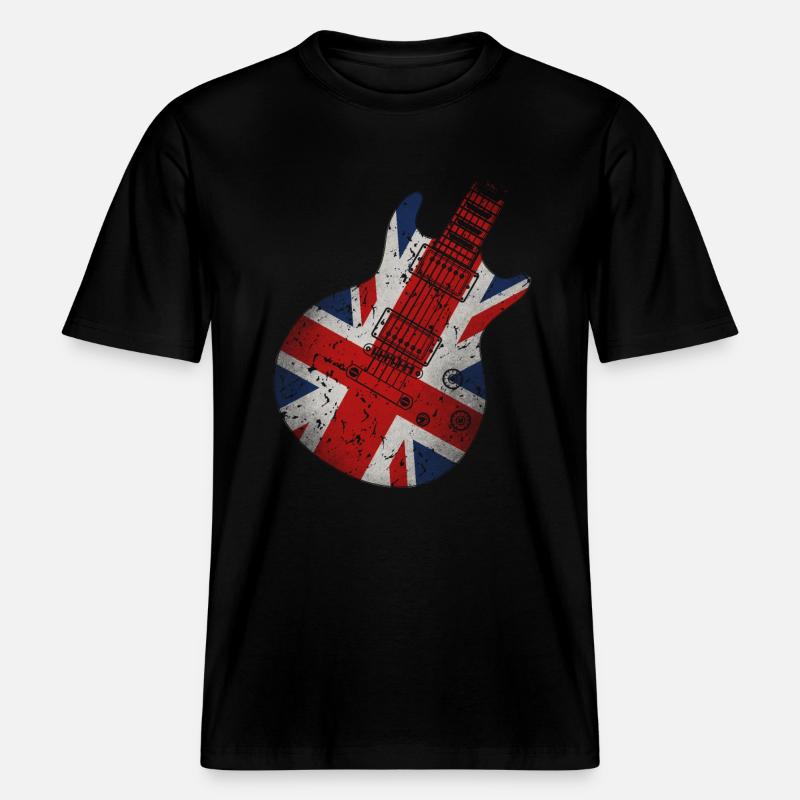 Union Jack Guitar -  RELAXED FIT Unisex Organic T-Shirt - black