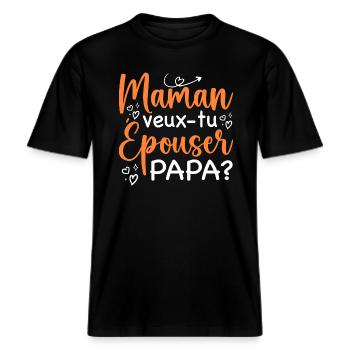 Maman veux tu épouser papa - demande en mariage -  T-shirt unisexe RELAXED FIT en coton bio - noir - Devant - Alina (178cm) & Michal (187cm)