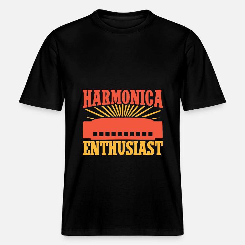 Funny Harmonica Player Enthusiast Harmonica -  RELAXED FIT Unisex Organic T-Shirt - black