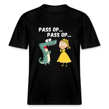 Karneval Köln Prinzessin Krokodil Kölle Alaaf -  RELAXED FIT Unisex Organic T-Shirt - Schwarz - Vorne - Alina (178cm) & Michal (187cm)