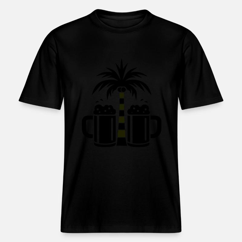 Beer Palm Trees Beach -  RELAXED FIT Unisex Organic T-Shirt - black