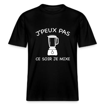 J'peux pas ce soir je mixe -  T-shirt unisexe RELAXED FIT en coton bio - noir - Devant - Alina (178cm) & Michal (187cm)