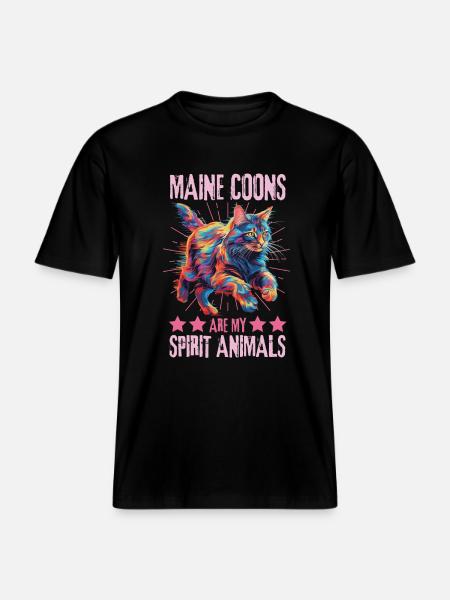 Maine Coon Liebhaber Bunte Maine Coon Katze -  RELAXED FIT Unisex Organic T-Shirt - Schwarz