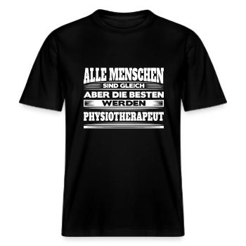 Die besten werden Physiotherapeut -  RELAXED FIT Unisex Organic T-Shirt - Schwarz - Vorne - Alina (178cm) & Michal (187cm)