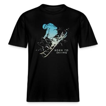 ski skiing born to skiing sports d hiver après ski -  T-shirt unisexe RELAXED FIT en coton bio - noir - Devant - Alina (178cm) & Michal (187cm)