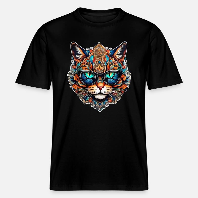 Coole Steampunk Katze mit Brille - RELAXED FIT Unisex Organic T-Shirt - Schwarz