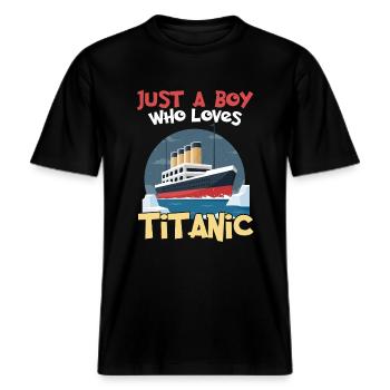 Les Titanic Ship Boys qui adorent le RMS Titanic -  T-shirt unisexe RELAXED FIT en coton bio - noir - Devant - Alina (178cm) & Michal (187cm)