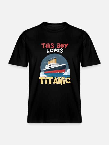 Statek Titanic, ten chłopiec kocha RMS Titanic -  Ekologiczna koszulka Unisex RELAXED FIT - czarny