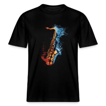 Saxophon -  RELAXED FIT Unisex Organic T-Shirt - Schwarz - Vorne - Alina (178cm) & Michal (187cm)