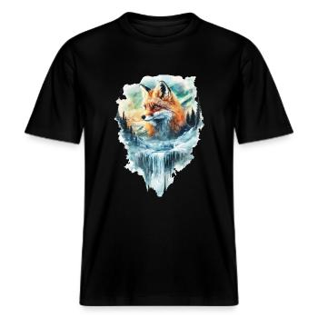 Fuchs -  RELAXED FIT Unisex Organic T-Shirt - Schwarz - Vorne - Alina (178cm) & Michal (187cm)
