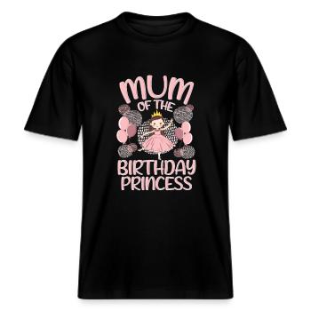 Mum Of the Birthday Boy Princess Gift Deco -  RELAXED FIT Unisex Organic T-Shirt - black - Front - Alina (178cm) & Michal (187cm)