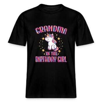 Grandma Of the Birthday Girl Unicorn Family Party -  RELAXED FIT Unisex Organic T-Shirt - black - Front - Alina (178cm) & Michal (187cm)