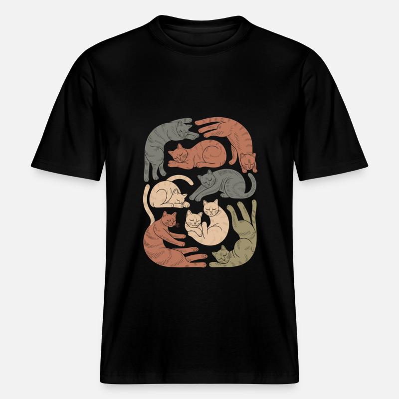 Motif de chat boho décontracté -  T-shirt unisexe RELAXED FIT en coton bio - noir