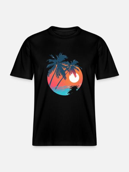 Tropical sunset with palm trees - RELAXED FIT Unisex Organic T-Shirt - black