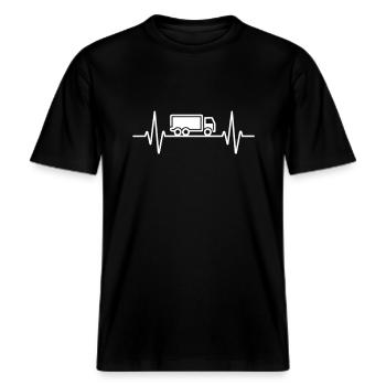 LKW Herzschlag Linie für Trucker -  RELAXED FIT Unisex Organic T-Shirt - Schwarz - Vorne - Alina (178cm) & Michal (187cm)