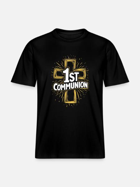 First Communion Cross Design - RELAXED FIT Unisex Organic T-Shirt - black
