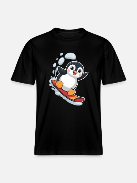 Snowboarding Penguin Snowboarder Cute - RELAXED FIT Unisex Organic T-Shirt - black