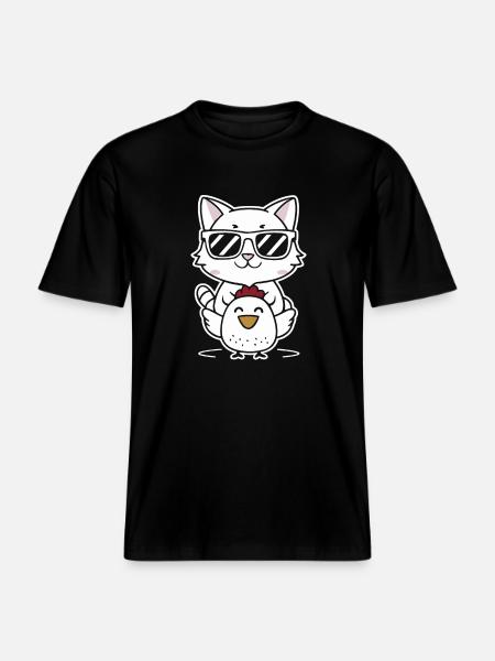 Cat with sunglasses on chicken -  RELAXED FIT Unisex Organic T-Shirt - black