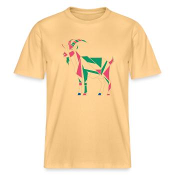 geomGeometric Farm Animal Graphic Goat Colorful -  RELAXED FIT Unisex Organic T-Shirt - washed yellow - Front - Alina (178cm) & Michal (187cm)
