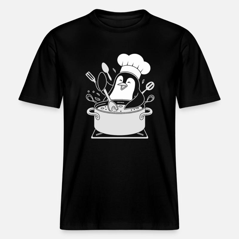 Cuisine Pingouin Chef Hat Fun -  T-shirt unisexe RELAXED FIT en coton bio - noir