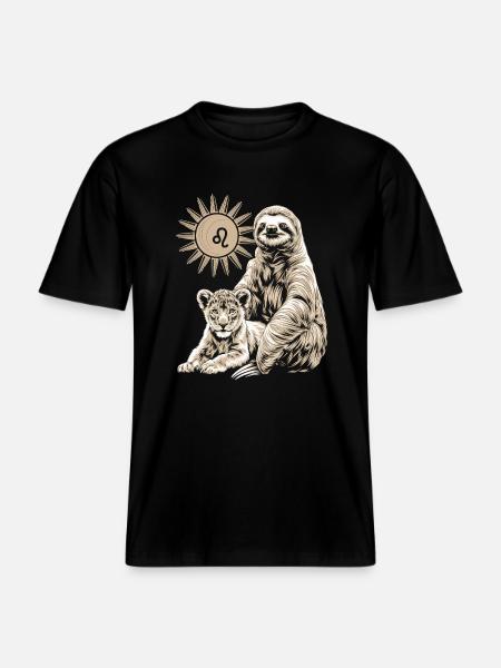 Löwe Sternzeichen Faultier unter der Sonne -  RELAXED FIT Unisex Organic T-Shirt - Schwarz