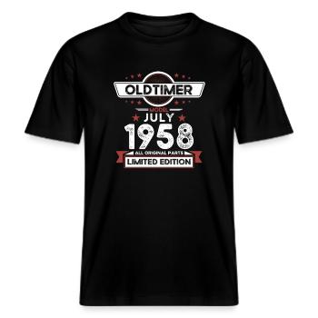 66. Geburtstag Oldtimer Juli 1958 Jahrgang 1958 -  RELAXED FIT Unisex Organic T-Shirt - Schwarz - Vorne - Alina (178cm) & Michal (187cm)