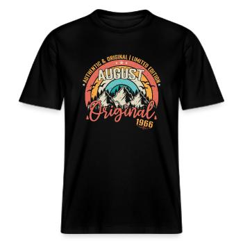 August 1966 August birthday 1966 August -  RELAXED FIT Unisex Organic T-Shirt - black - Front - Alina (178cm) & Michal (187cm)