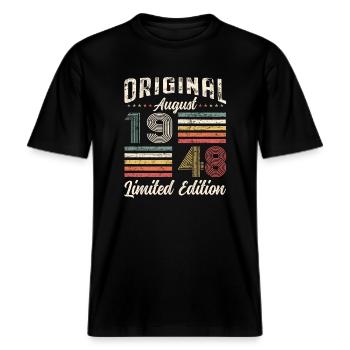 77. Geburtstag Original August 1948 Jahrgang 1948 -  RELAXED FIT Unisex Organic T-Shirt - Schwarz - Vorne - Alina (178cm) & Michal (187cm)