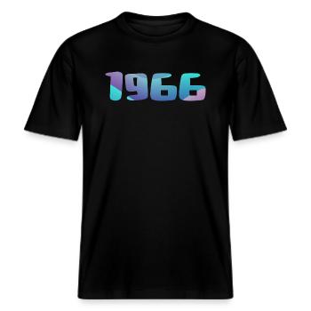 1966 Geburtstagsgeschenk Vintage 1966 Retro 1966 -  RELAXED FIT Unisex Organic T-Shirt - Schwarz - Vorne - Alina (178cm) & Michal (187cm)