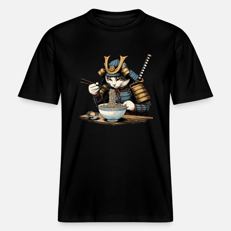 Samurai Cat Ramen Ukiyo-e -  T-shirt unisexe RELAXED FIT en coton bio - noir