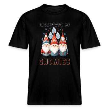 med mina tomtar Jultomte Gåva -  Unisex ekologisk T-shirt med avslappnad passform - svart - Fram - Alina (178cm) & Michal (187cm)