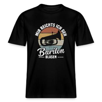 Mir reichts ich geh Bariton blasen -  RELAXED FIT Unisex Organic T-Shirt - Schwarz - Vorne - Alina (178cm) & Michal (187cm)
