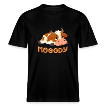 Moody Cow -  RELAXED FIT Unisex Organic T-Shirt - black - Front - Alina (178cm) & Michal (187cm)