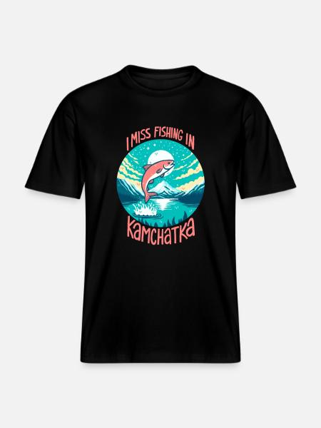 Fishing in Kamchatka -  RELAXED FIT Unisex Organic T-Shirt - black