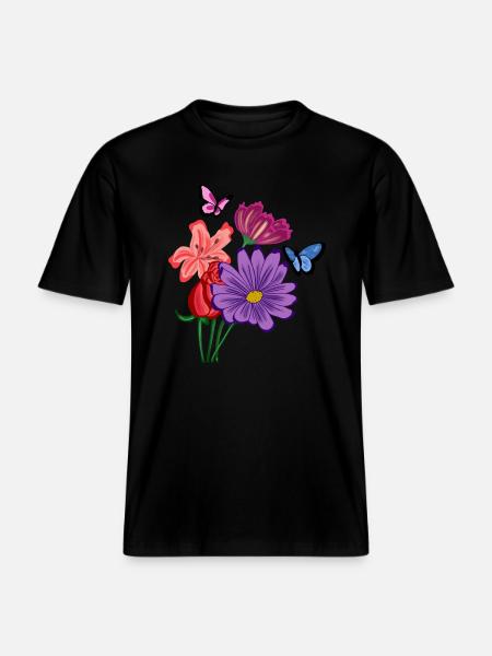 Fleurs et papillons - T-shirt unisexe RELAXED FIT en coton bio - noir