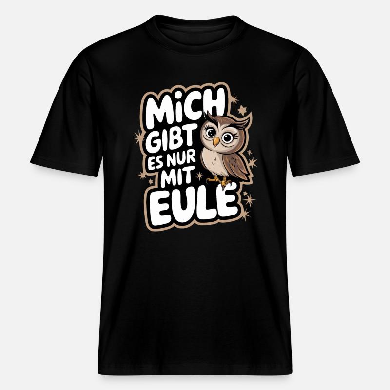 Nachteule Eule Eulen Vogel -  RELAXED FIT Unisex Organic T-Shirt - Schwarz
