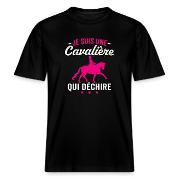 Je suis une cavalière qui déchire -  T-shirt unisexe RELAXED FIT en coton bio - noir - Devant - Alina (178cm) & Michal (187cm)