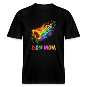 Dog Mom Dog Sunflower Rainbow Paws Wau -  RELAXED FIT Unisex Organic T-Shirt - black - Front - Alina (178cm) & Michal (187cm)