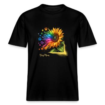 Dog Mom Mother's Day Rainbow Sunflower Wau -  RELAXED FIT Unisex Organic T-Shirt - black - Front - Alina (178cm) & Michal (187cm)