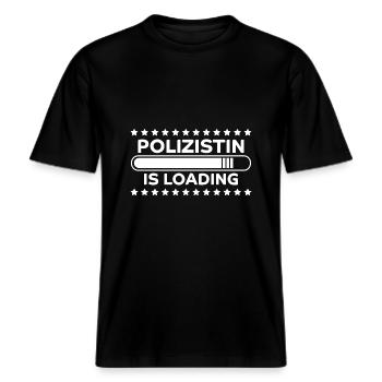 Polizistin Spruch Polizei Witz Polizistin Geschenk -  RELAXED FIT Unisex Organic T-Shirt - Schwarz - Vorne - Alina (178cm) & Michal (187cm)