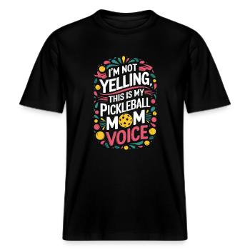 Pickleball Spruch Mama Lustige Pickleball Geschenk -  RELAXED FIT Unisex Organic T-Shirt - Schwarz - Vorne - Alina (178cm) & Michal (187cm)
