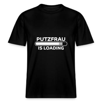 Putzfrau Spruch Reinigungskraft Putzfrau Geschenk -  RELAXED FIT Unisex Organic T-Shirt - Schwarz - Vorne - Alina (178cm) & Michal (187cm)