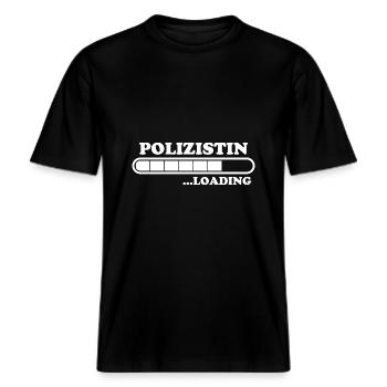 Polizistin Spruch Polizei Witz Polizistin Geschenk -  RELAXED FIT Unisex Organic T-Shirt - Schwarz - Vorne - Alina (178cm) & Michal (187cm)