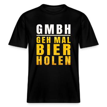 GMBH Geh mal Bier Holen Lustiges Party Biertrinker -  RELAXED FIT Unisex Organic T-Shirt - Schwarz - Vorne - Alina (178cm) & Michal (187cm)