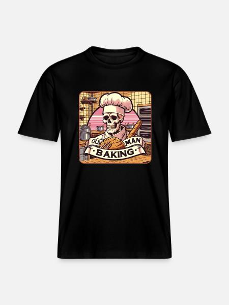 Gammel mand bagekranie med bagerhat med brød - Økologisk unisex T-shirt RELAXED FIT - sort