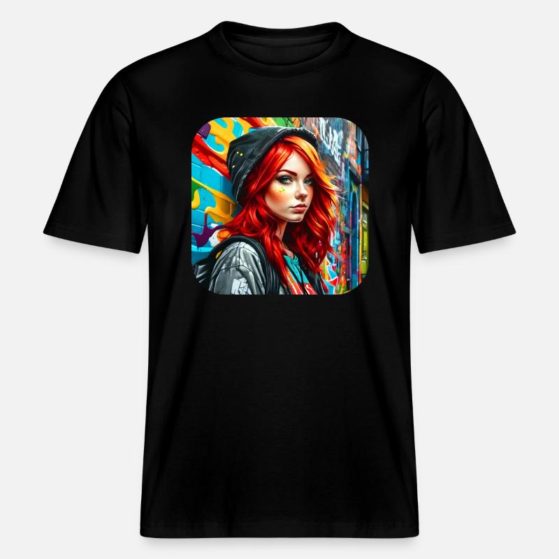 Cooles irisches rothaariges Mädchen -  RELAXED FIT Unisex Organic T-Shirt - Schwarz