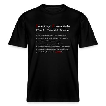 Pompier volontaire drôle de définition -  T-shirt unisexe RELAXED FIT en coton bio - noir - Devant - Alina (178cm) & Michal (187cm)